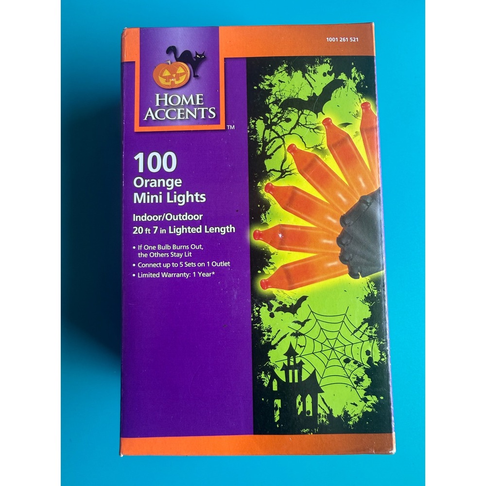 Home Accents 100 Orange Mini Lights Halloween Indoor Outdoor 20ft TY-100L-HO